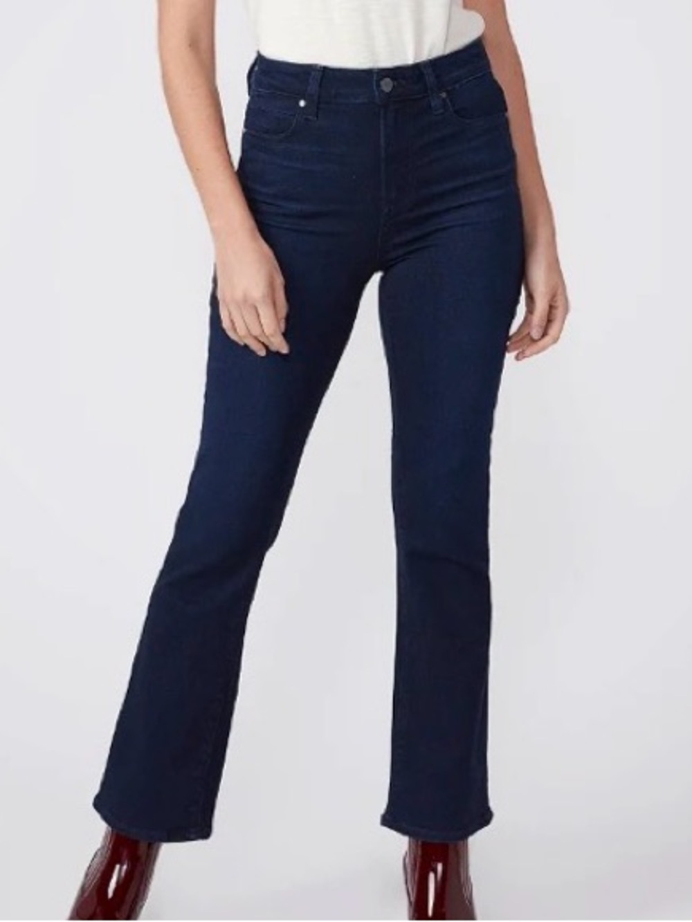 PAIGE BLACK CLAUDINE KICK FLARE FRAY HEM JEANS SZ 29